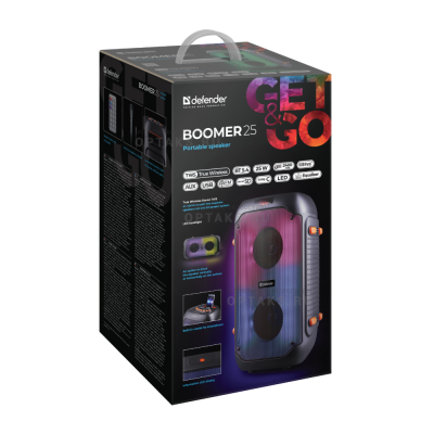 Аудио-колонка беспроводная DEFENDER Boomer 25 25Вт, опции: RGB/BT/FM/USB/TF/AUX/MIC (1/2)